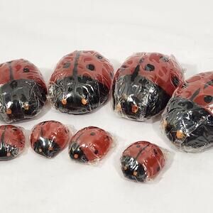 VTG MINIATURE LADYBUG CANDLE SET 8 HANDMADE TINY MINI BUG INSECT FAIRY DECOR